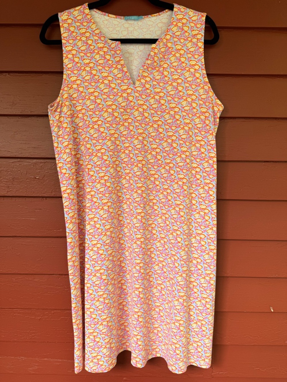 Sleeveless V-Neck Midi Dress in Pink and Yellow